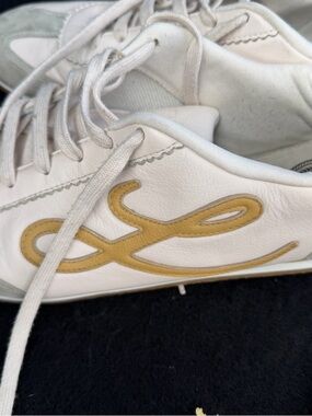 Louis Philippe White Leather Sneakers with Gold Logo
